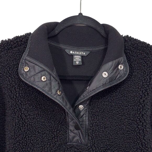 Athleta Cozy Sherpa Snap Sweatshirt Jacket Black Deep Pile Womens XS Teddy Bear - Picture 4 of 14